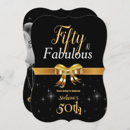 Invitación 50 y fabuloso cumpleaños negro y oro
