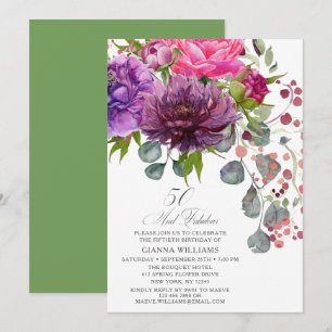 Invitación 50 y fabuloso cumpleaños número 50 de acuarela flo