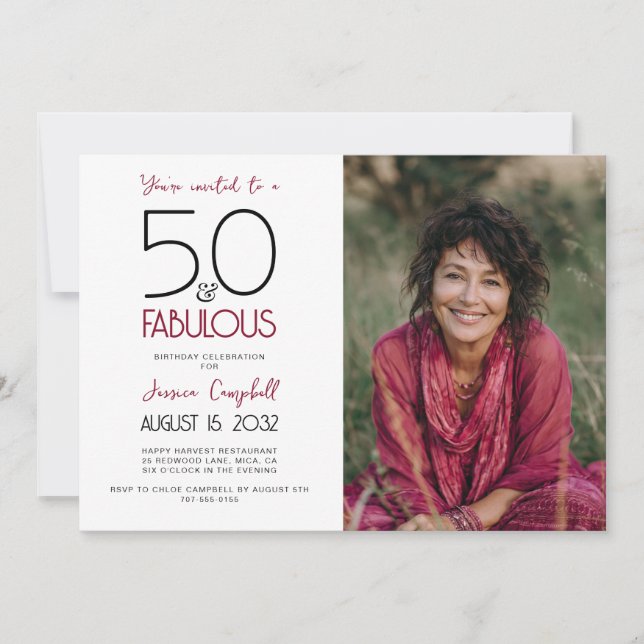 Invitación 50 y fabuloso Cumpleaños número 50 Fiesta (Anverso)