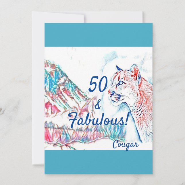 Invitación 50 y fabuloso Cumpleaños número 50 Fiesta de Couga (Anverso)
