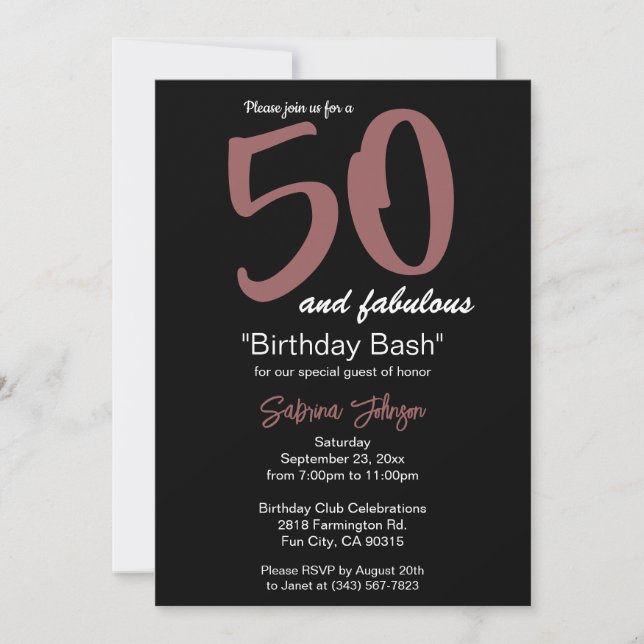 Invitación 50 Y Fabuloso Cumpleaños - Personalizar (Anverso)
