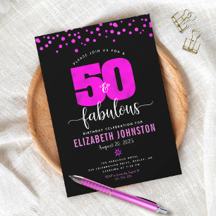 Invitación 50 y fabuloso cumpleaños puntos glamorosos rosa ca