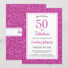 Invitación 50 y fabuloso cumpleaños Purpurina espumoso rosado