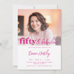Invitación 50 y fabuloso cumpleaños rosa foto quincuagésimo c
