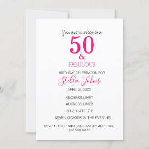 Invitación 50 Y Fabuloso Cumpleaños Rosa Fuchsia White
