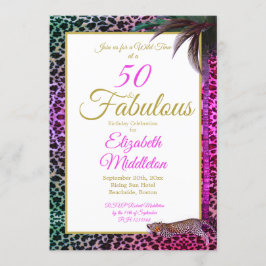 Invitación 50 y fabuloso cumpleaños salvaje Leopard Purple Pa
