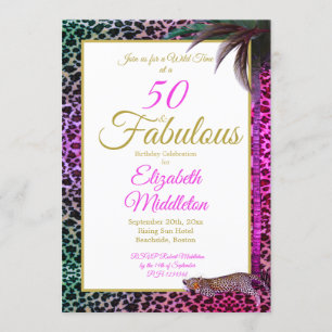 Invitación 50 y fabuloso cumpleaños salvaje Leopard Purple Pa