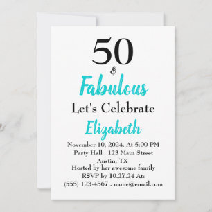 Invitación 50 y fabuloso cumpleaños turquesa