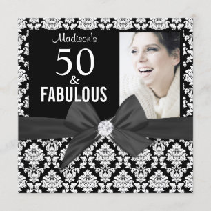 Invitación 50 y Fabuloso damasco negro foto  50º cumpleaños