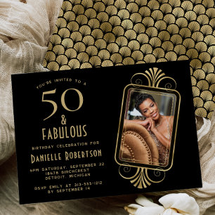 Invitación 50 y fabuloso Deco Negro Cumpleaños 50