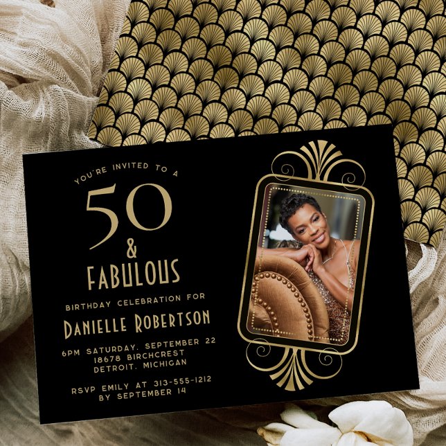 Invitación 50 y fabuloso Deco Negro Cumpleaños 50 (Subido por el creador)