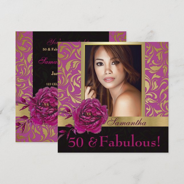 Invitación 50 y fabuloso Día de cumpleaños de la foto de Purp (Anverso / Reverso)