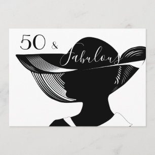 Invitación 50 y fabuloso  Diseño artístico y elegante de B&W
