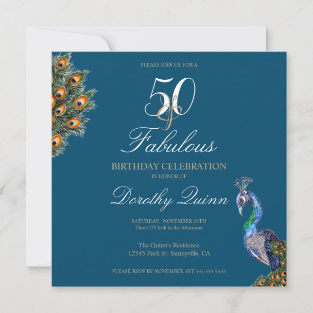 Invitación 50 y Fabuloso Elegante acuarela (Anverso)