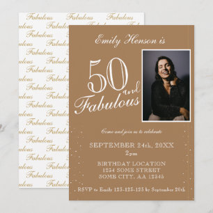 Invitación 50 y fabuloso Elegante Beige Foto Cumpleaños 