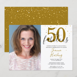 Invitación 50 y Fabuloso Elegante Cumpleaños Foto en Oro y Ne