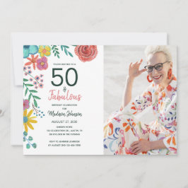Invitación 50 y fabuloso elegante floral acuarela