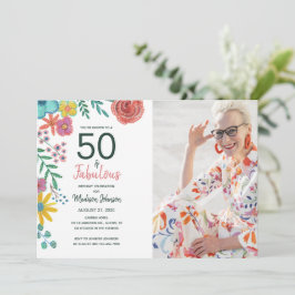 Invitación 50 y fabuloso elegante floral acuarela