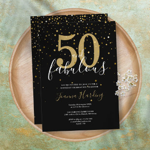 Invitación 50 y Fabuloso Elegante Oro Negro 50 cumpleaños