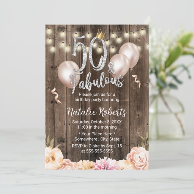 Invitación 50 y Fabuloso Elegante Reina Floral 50 cumpleaños (Anverso de pie)