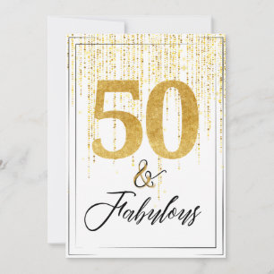 Invitación 50 y fabuloso en cumpleaños Purpurina de oro