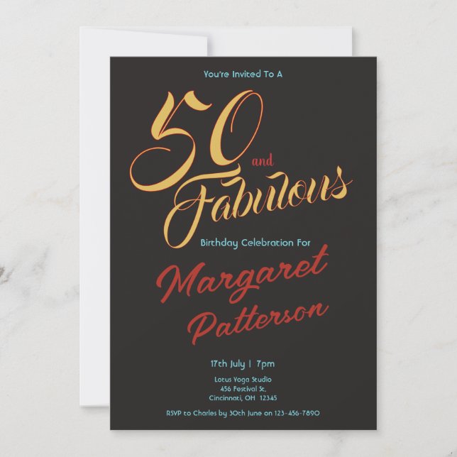 Invitación 50 y fabuloso | Fiesta de cumpleaños número 50 (Anverso)