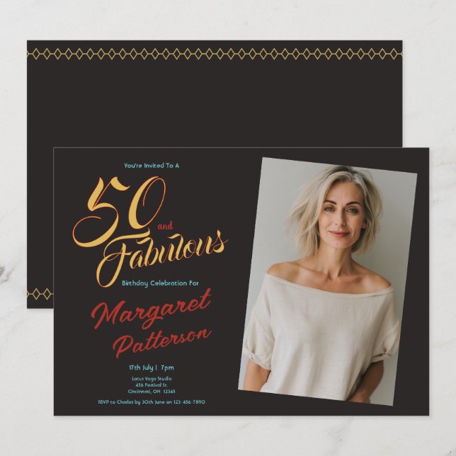 Invitación 50 y fabuloso | Fiesta de cumpleaños número 50 (Anverso / Reverso)
