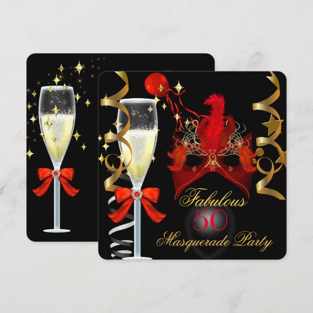 Invitación 50 y fabuloso Fiesta de la Mascarada Negra de Oro  (Anverso / Reverso)