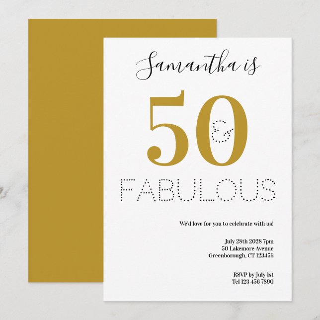 Invitación 50 y Fabuloso Fiesta de oro de los 50 años (Anverso / Reverso)
