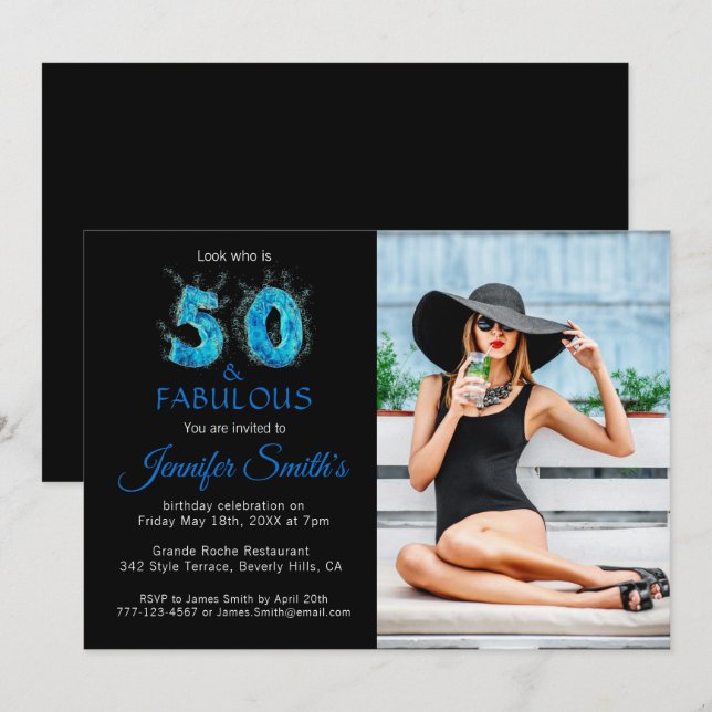 Invitación 50 y fabuloso Fiesta fotográfico de los 50 años (Anverso / Reverso)