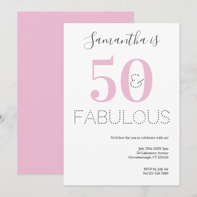 Invitación 50 y fabuloso Fiesta Rosa de los 50 Años (Anverso / Reverso)