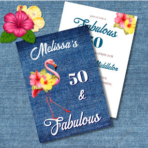 Invitación 50 y Fabuloso Flamingo Cumpleaños Tropical