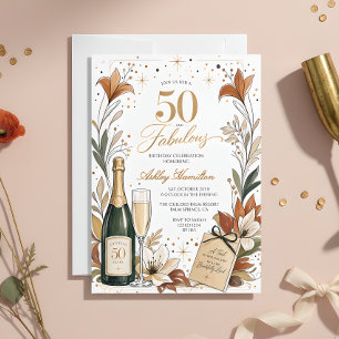Invitación 50 y Fabuloso Floral Champagne Cumpleaños 50