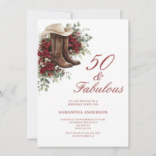Invitación 50 y Fabuloso Floral Occidental de Cumpleaños 50