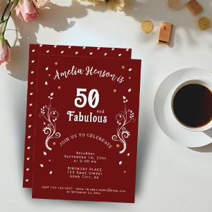 Invitación 50 y Fabuloso Follaje Rojo Cumpleaños 50 