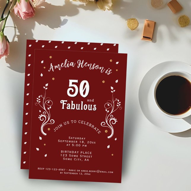 Invitación 50 y Fabuloso Follaje Rojo Cumpleaños 50  (Subido por el creador)