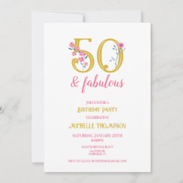 Invitación 50 y Fabuloso Gold y Pink Floral Classic