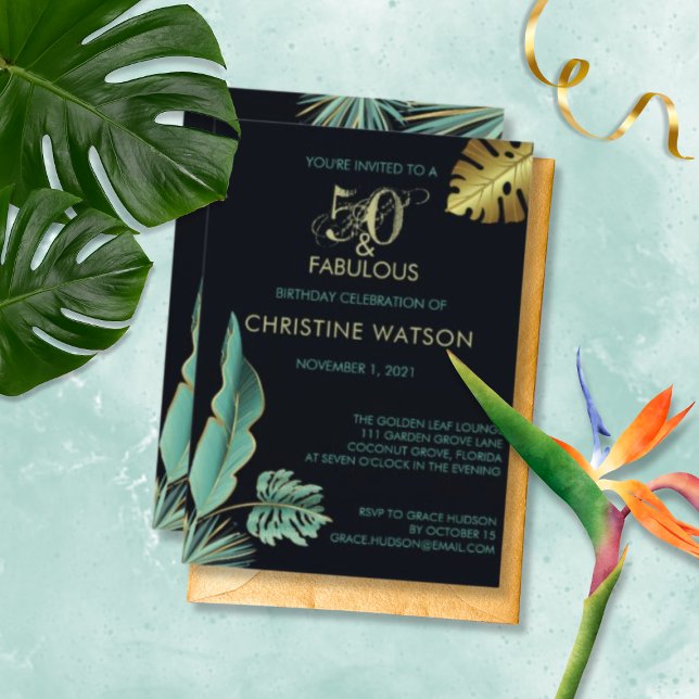 Invitación 50 y fabuloso Green Gold deja fiesta de cumpleaños (Subido por el creador)