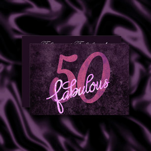 Invitación 50 y fabuloso Grunge púrpura y rosa de ciruela