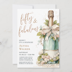 Invitación 50 y fabuloso guión dorado fiesta sorpresa