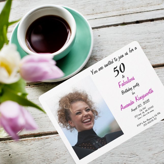 Invitación 50 y fabuloso invito de fotografía elegante rosa y (Subido por el creador)