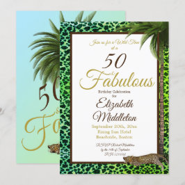 Invitación 50 y fabuloso leopardo Print Palm Wild Birthday