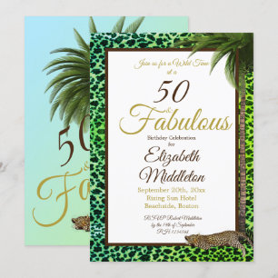 Invitación 50 y fabuloso leopardo Print Palm Wild Birthday