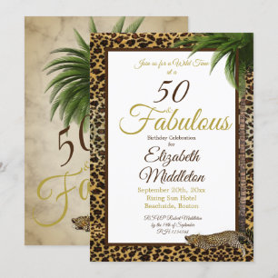 Invitación 50 y fabuloso leopardo Print Palm Wild Birthday