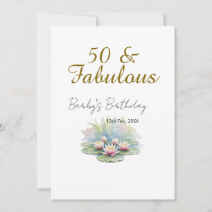 Invitación 50 y fabuloso loto de agua de oro acuarela