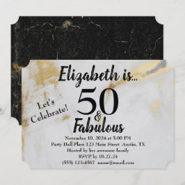 Invitación 50 y fabuloso Mármol gris dorado con texto negro