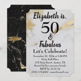 Invitación 50 y fabuloso Mármol gris dorado con texto negro