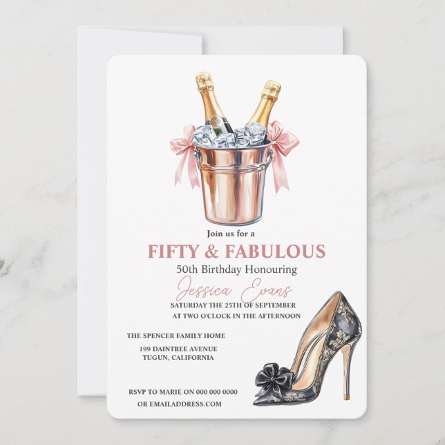 Invitación 50 y fabuloso Modern High Heels 50 cumpleaños (Anverso)
