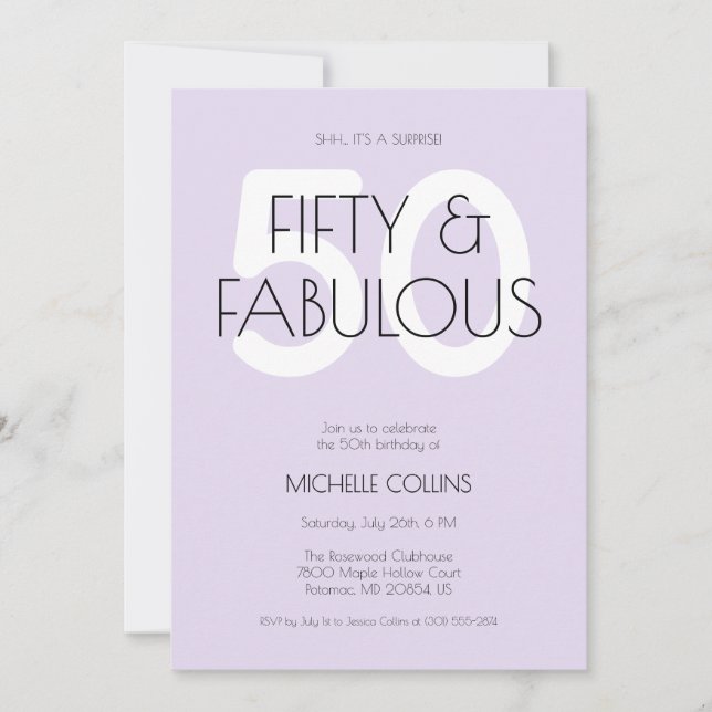 Invitación 50 y fabuloso Modern Purple Fifty Birthday Party (Anverso)
