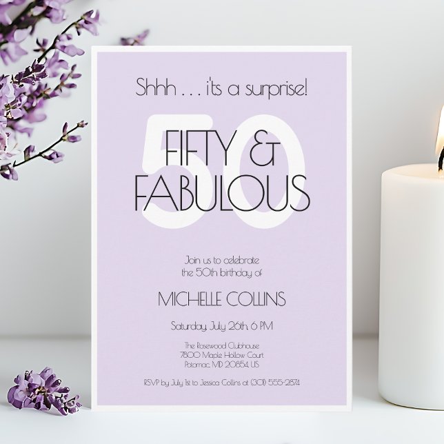 Invitación 50 y fabuloso Modern Purple Fifty Birthday Party (50 and fabulous Modern Purple Fifty Birthday Party Invitation for Her)